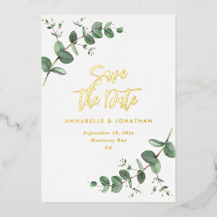 foil Eucalyptus modern wedding save the date