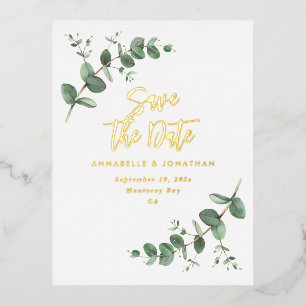 foil Eucalyptus modern wedding save the date  Invitation Postcard