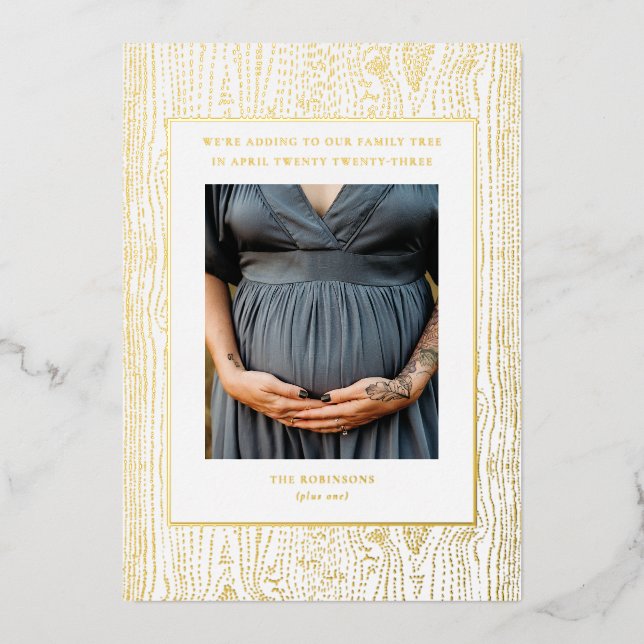 Foil Family Tree Pregnany Announcement Photo Card (Front)