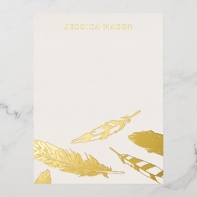 Foil Feathers Drawing Stationery Note Card - Beige (Front)