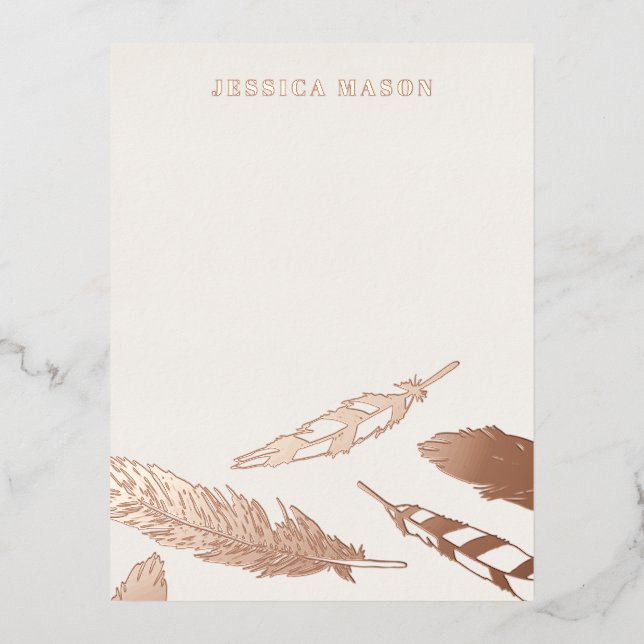 Foil Feathers Drawing Stationery Note Card - Brown (Front)