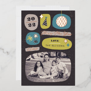 Foil Festive Icons New Year's Holiday Card - Lime