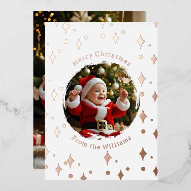 Foil First Christmas Card with Two Photos Baby (Front/Back)