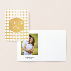 Foil Fleur de Lis Wedding   Bridal Thank You Photo Foil Card