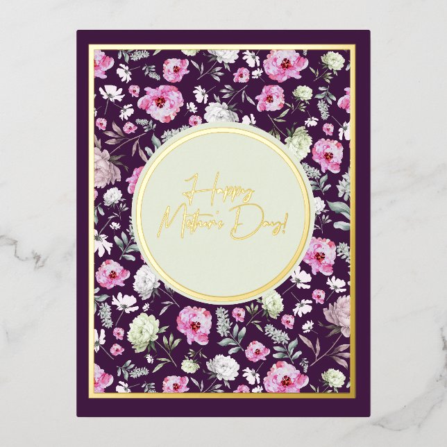 Foil Floral Mother's Day Foil Holiday Postcard (Front)