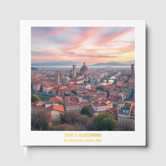 Foil Florence watercolor Italy wedding couples Guest Book (Front)