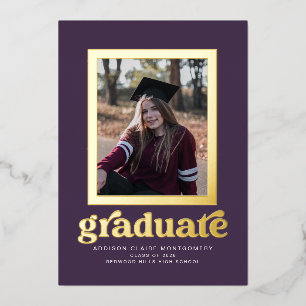 Foil Frame on Purple Graduation Announcement