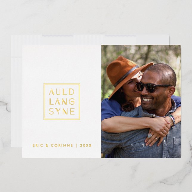 Foil Framed Auld Lang Syne Holiday Card - White (Envelope)