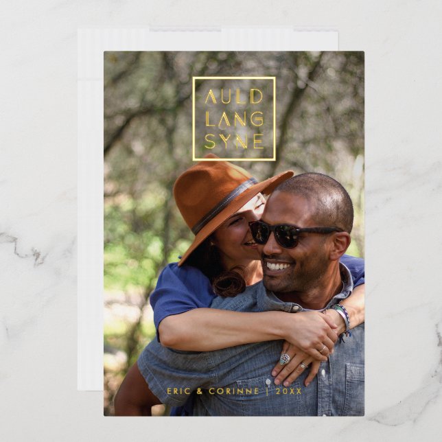 Foil Framed Auld Lang Syne Holiday Card - White (Envelope)