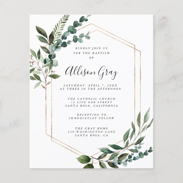 Foil Framed Floral Baptism | Budget  Flyer (Front)