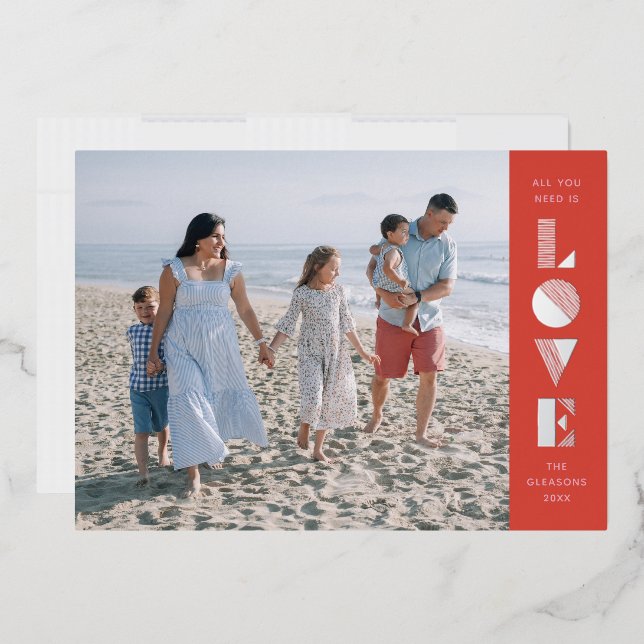 Foil Geo Love Valentine's Day Photo Card - Red (Envelope)