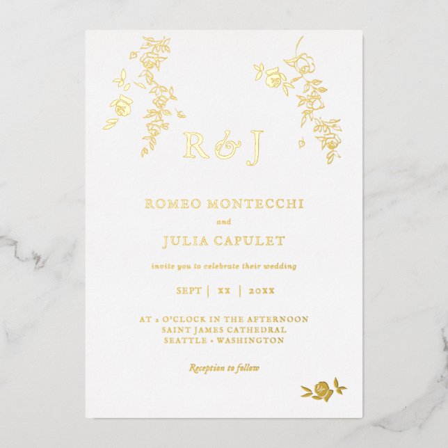 Foil Gilded Romantic Floral Wedding (Front)
