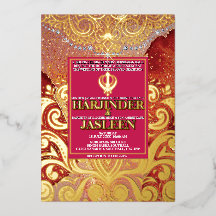Foil Glitter Anand Karaj Sikh Wedding Invitation