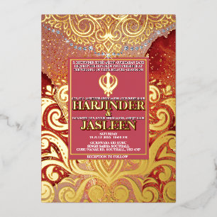 Foil Glitter Anand Karaj Sikh Wedding Invitation