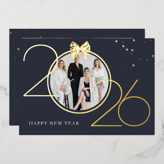 Foil Gold and Navy Photo Happy New Year Greeting  (Front/Back)