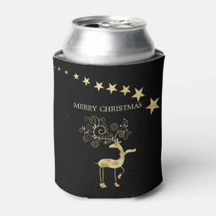 Foil Gold Deer And Stars  Can Cooler