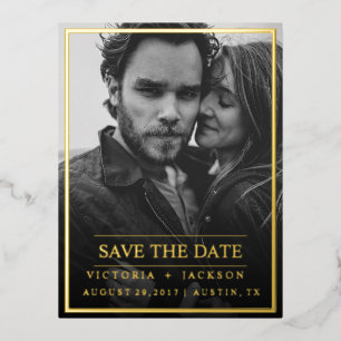 Foil GOLD  ELEGANT FRAME PHOTO SAVE THE DATE  Invitation Postcard