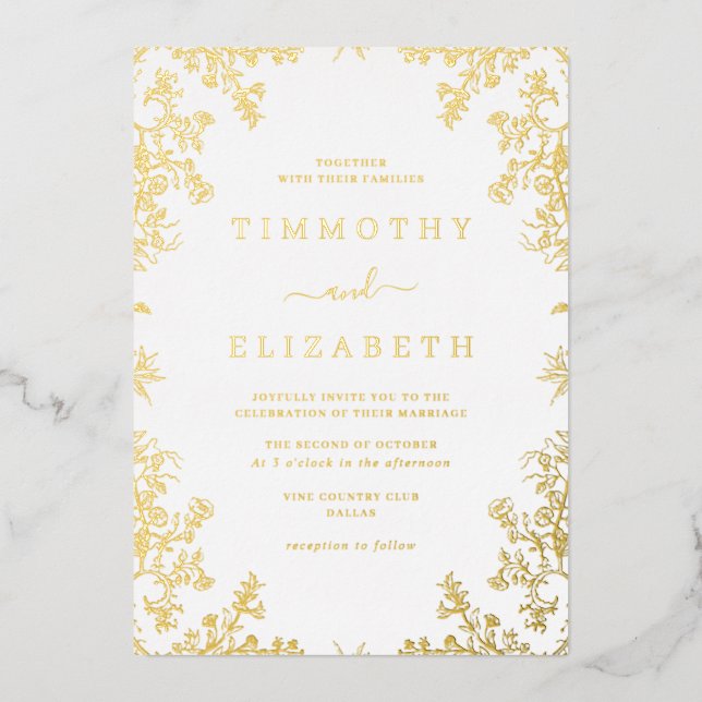 Foil Gold Floral Elegant Wedding Foil Invitation (Front)