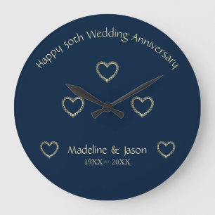 Foil Gold Floral Hearts Large Clock