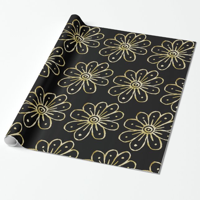 Foil Gold Flowers Wrapping Paper (Unrolled)