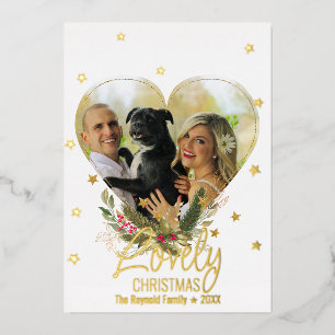 Foil Gold Glitter Stars Love Christmas Photo Heart Foil Holiday Card