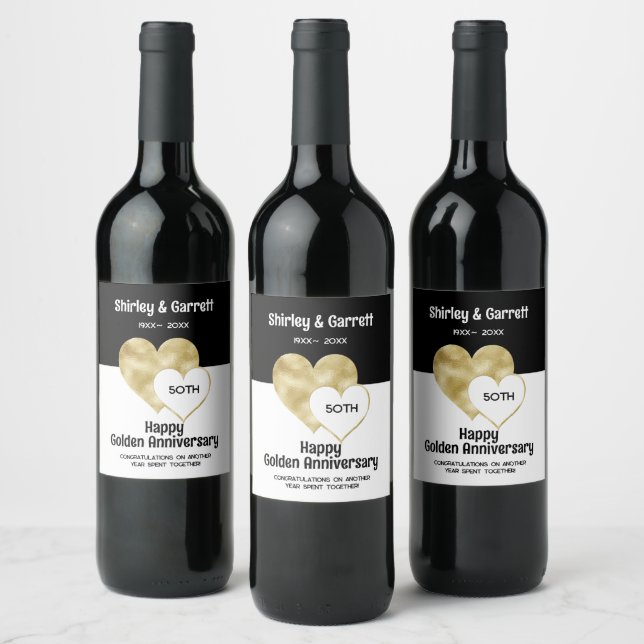 Foil Gold Hearts Wine Label (Bottles)