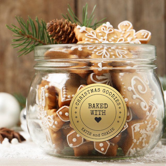 Foil Gold Print Christmas Goodies Classic Round Sticker (Faux Foil Gold Christmas Goodies Classic Round Sticker)