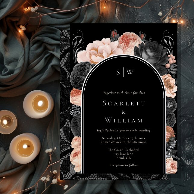 FOIL Gothic Vintage Black Arch Monogram Wedding (Creator Uploaded)