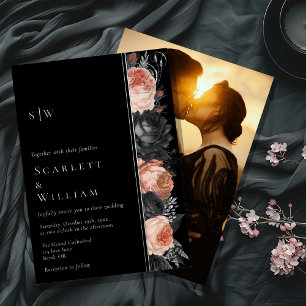FOIL Gothic Vintage Black Monogram Photo Wedding