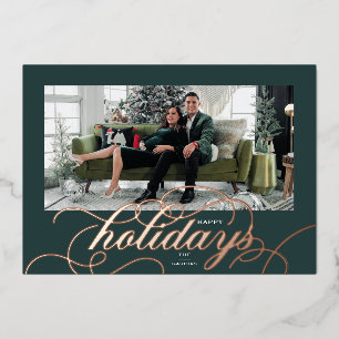 Foil Green Elegant Flourish Script Holiday Card