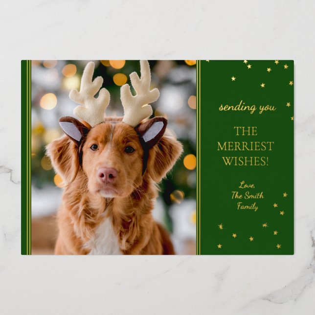 Foil Green Gold Photo Foil Holiday Card (Front)