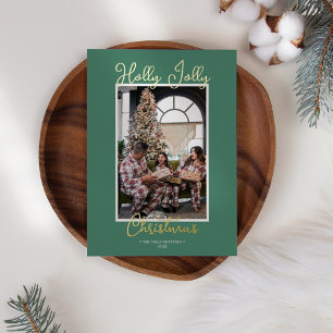 FOIL Green Holly Jolly Christmas Family Photo Holiday Card