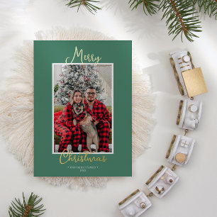 FOIL Green Holly Jolly Merry Christmas One Photo Holiday Card