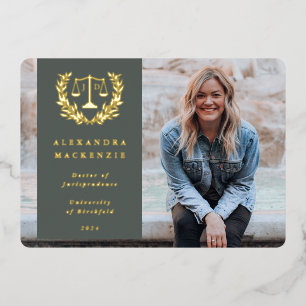 Foil/Green JD Law Scales Graduation Announcement