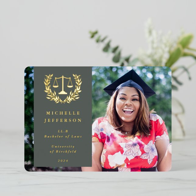 Foil/Green Law School Graduation Announcement (Standing Front)