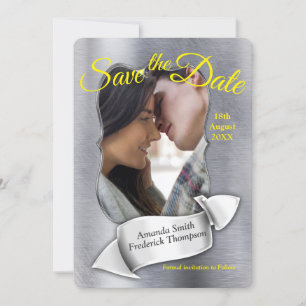 Foil- Grey & yellow text Save the Date Invitation