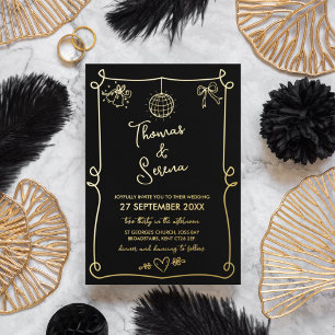 Foil Hand Drawn French Whimsical Doodle Wedding Holiday Card