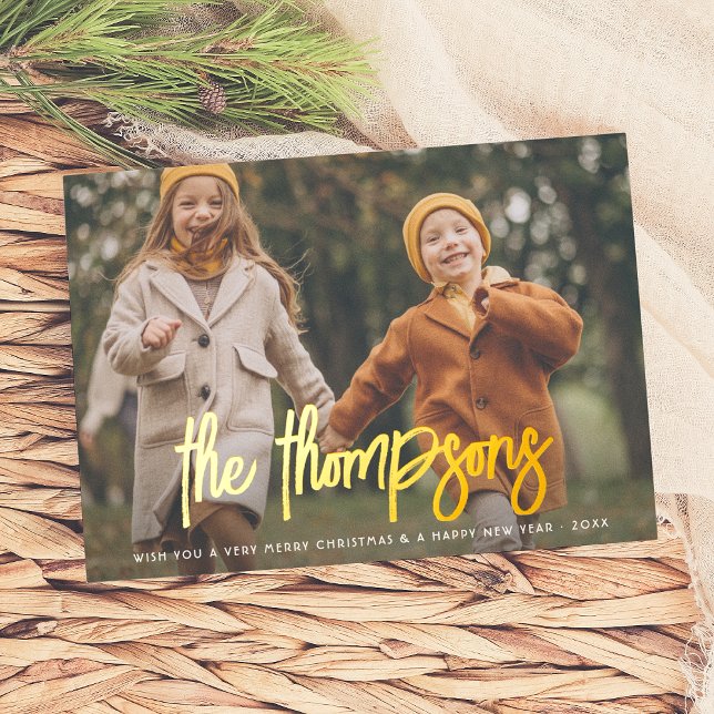 Foil Hand-Lettered Family Name 2 Photo Holiday (Creator Uploaded)