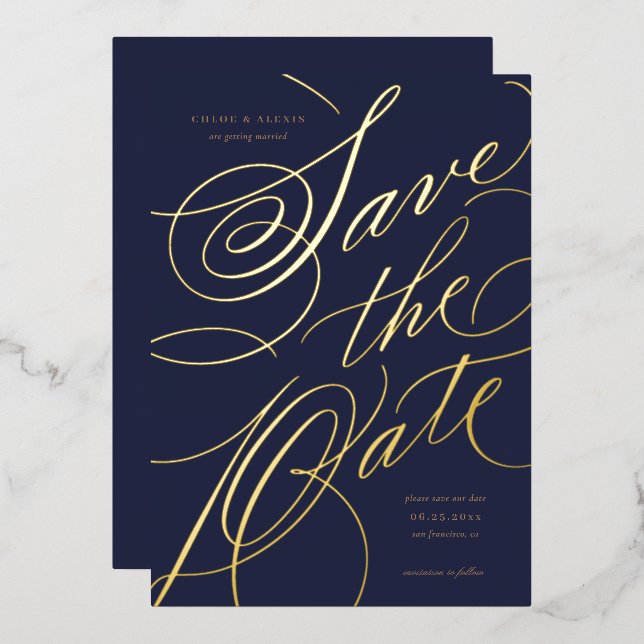Foil Hand Lettering Save the Date Card (Front/Back)