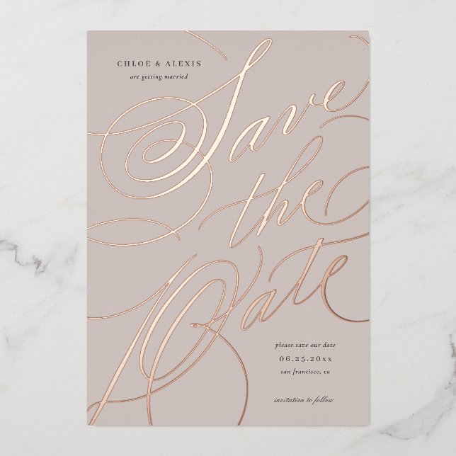 Foil Hand Lettering Save the Date Card (Front)