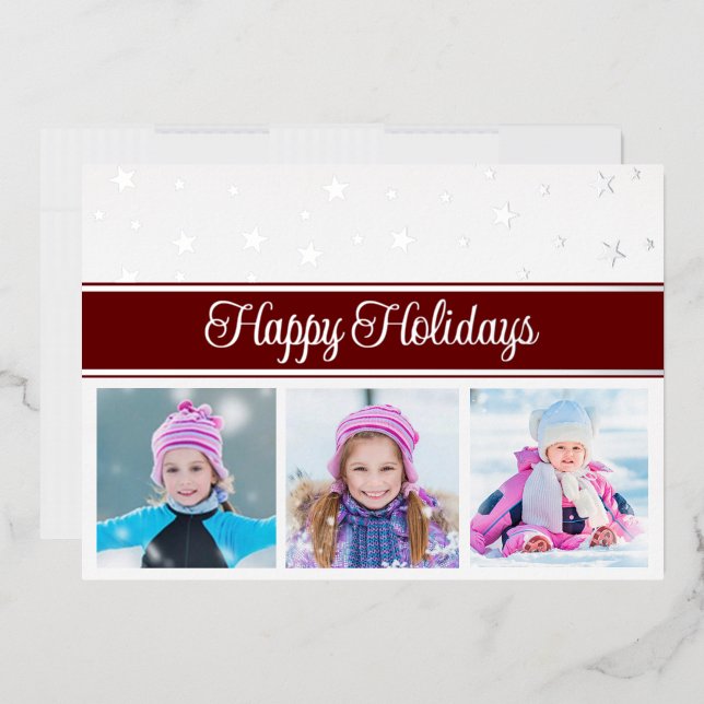 Foil Happy Holidays Photos and Stars Foil Holiday Card (Envelope)