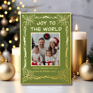 Foil Holiday Card 2 Photo Custom Christmas Olive