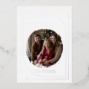 Foil Holiday Card White Silver Photo Christmas
