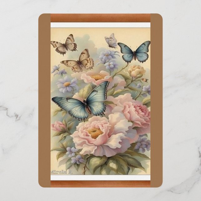 Foil Holiday Cards with Floral Designs (Front)