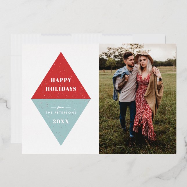 Foil Holiday Geometric Photo Card - Red (Envelope)
