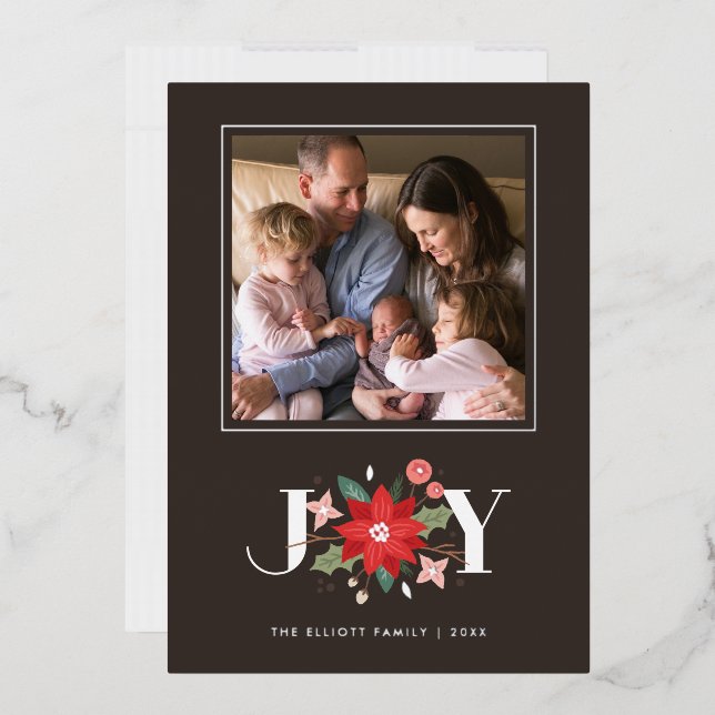 Foil Joy Flourish Holiday Photo Card - Brown (Envelope)