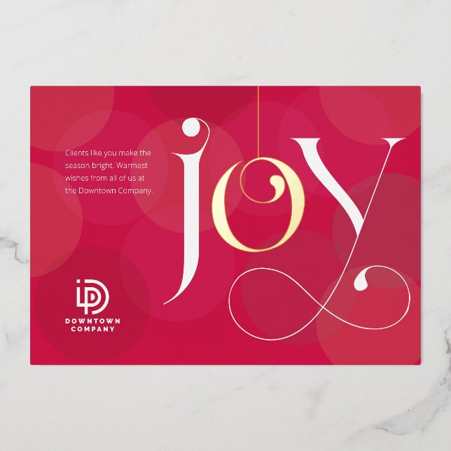 Foil Joy Ornament Business Holiday Card (Front)