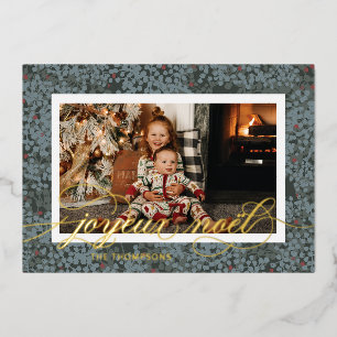 Foil Joyeux Noel Berries Christmas Photo Card
