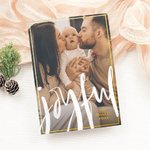 Foil Joyful Brushed Script Family Photo Holiday