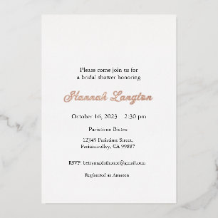 Foil Lace Bridal Shower Invitation, Gold, Rosegold